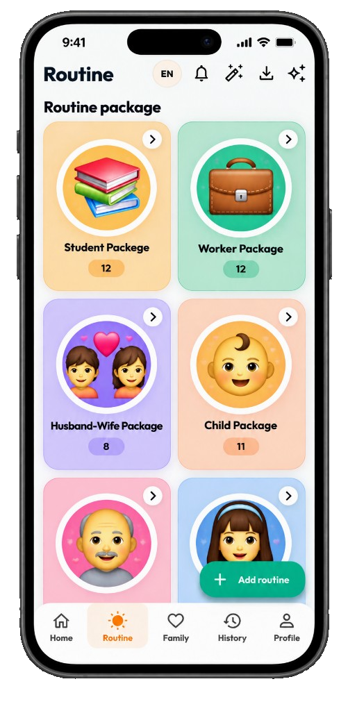 Routine packages · रूटीन पैकेज — Student Worker Couple Child Senior